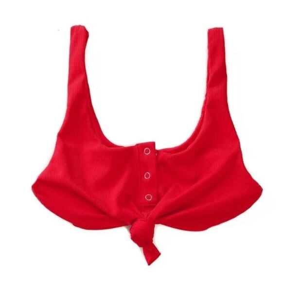 Beach Bunny Red Tide Knot Snap Buttons Bralette Bikini Top, S - Picture 4 of 13